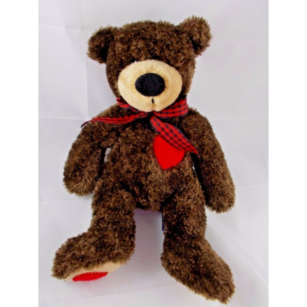 The Petting Zoo Brown Bear Plush 12‎ Inch Red Heart Logo Stuffed Animal toy